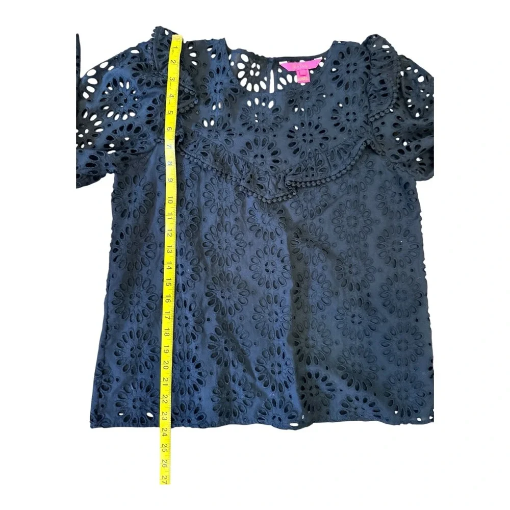 Lilly‎ Pulitzer Caroline Eyelet Ruffle Long Sleeve Blouse In Onyx Top Size Small